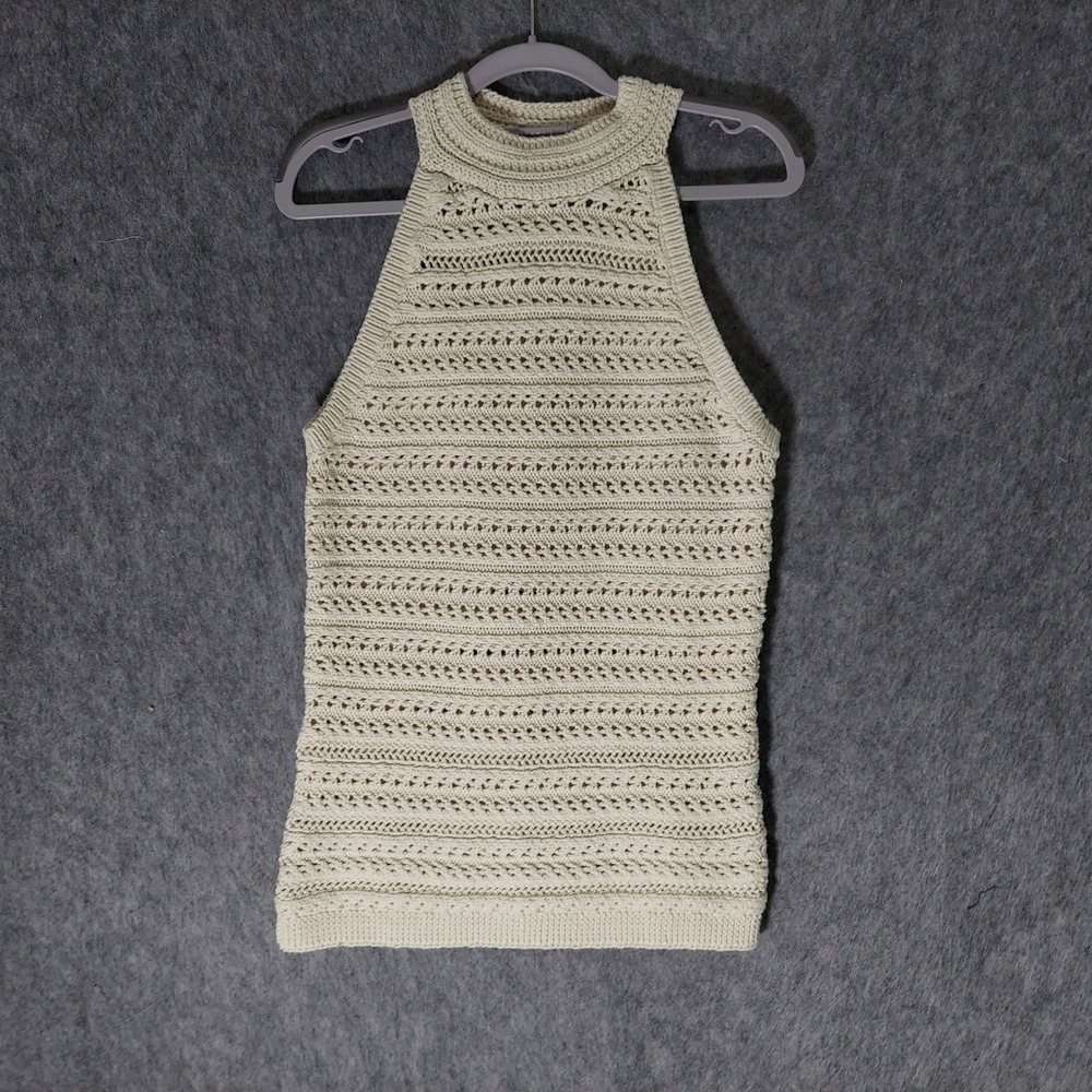 Banana Republic Women Cotton Crochet Halter Sweater L Cream Sleeveless Coastal